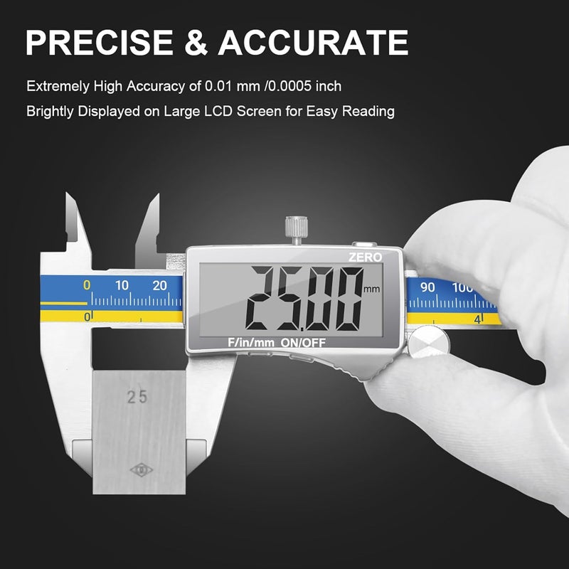 Preciva Digital Caliper, Stainless Steel Vernier Caliper Digital, Micrometer Calipers with Large LCD Screen, Auto-Off Feature, Inch Millimet Conversion, 6 Inch Caliper Tools for DIY/Household - Image 2